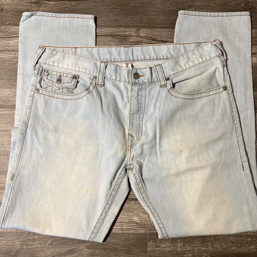 True Religion World Tour Light Wash Men's Skinny Flap Blue Jeans Size 40 (42x34)